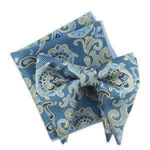 Mens Over Sized Bow Tie Pocket Square Set Paisley